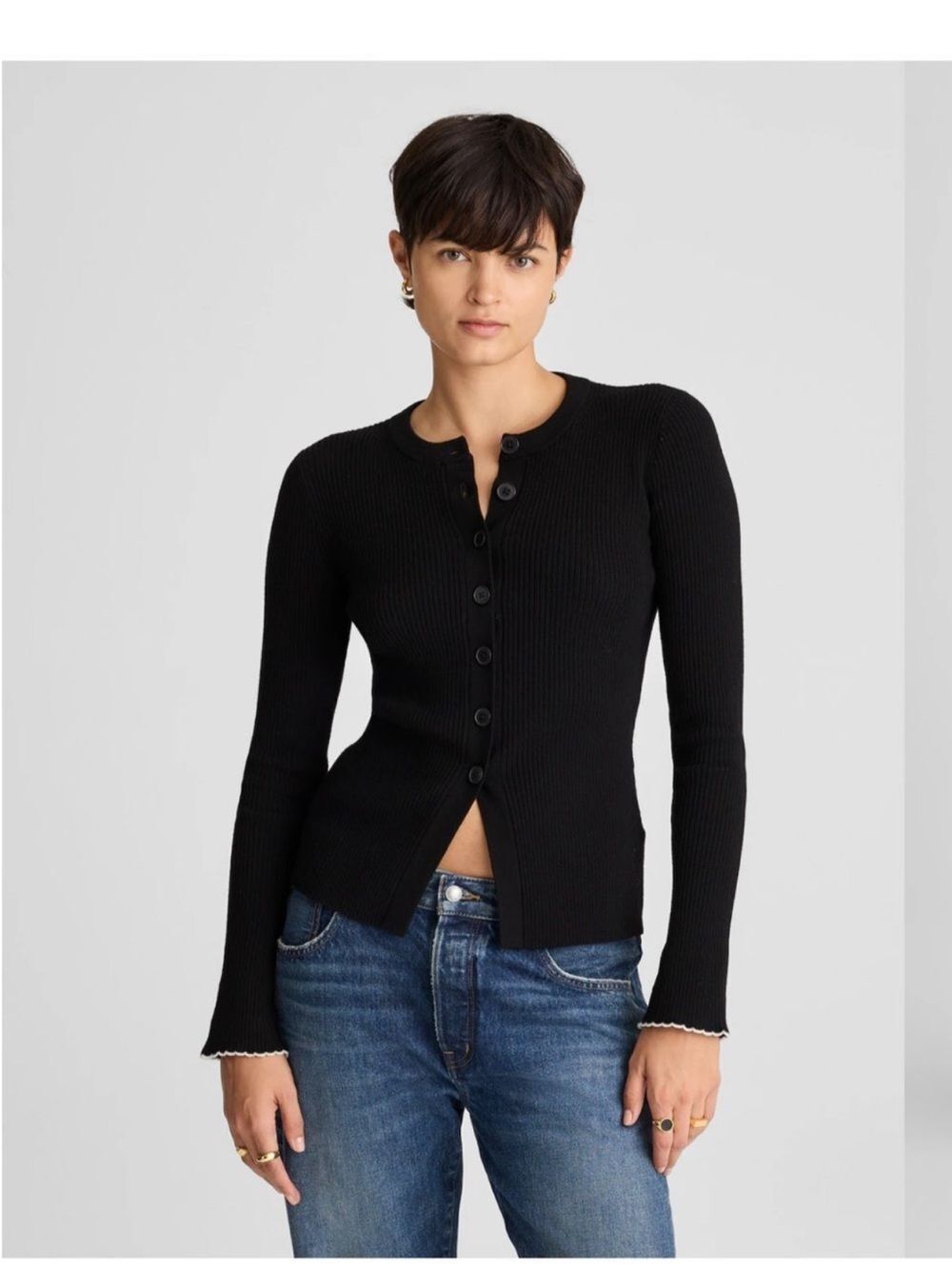 Madewell Black Ribbed Wool Blend Button Front Cardigan Sweater Women's NWT